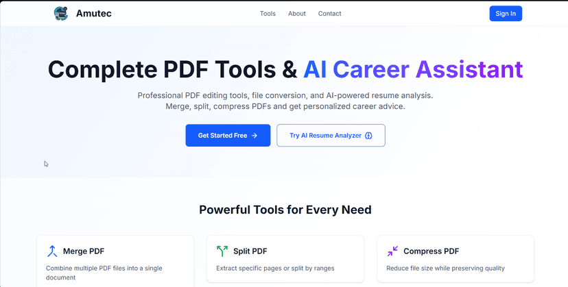 Amutec - Complete PDF Tools & AI Resume Analyzer, Image Processing & JSON Converter